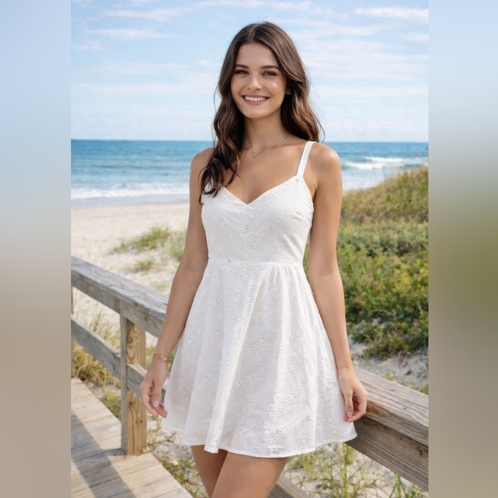 NWT Francesca's White Eyelet Broderie Anglaise Mini 100% Cotton Dress XL